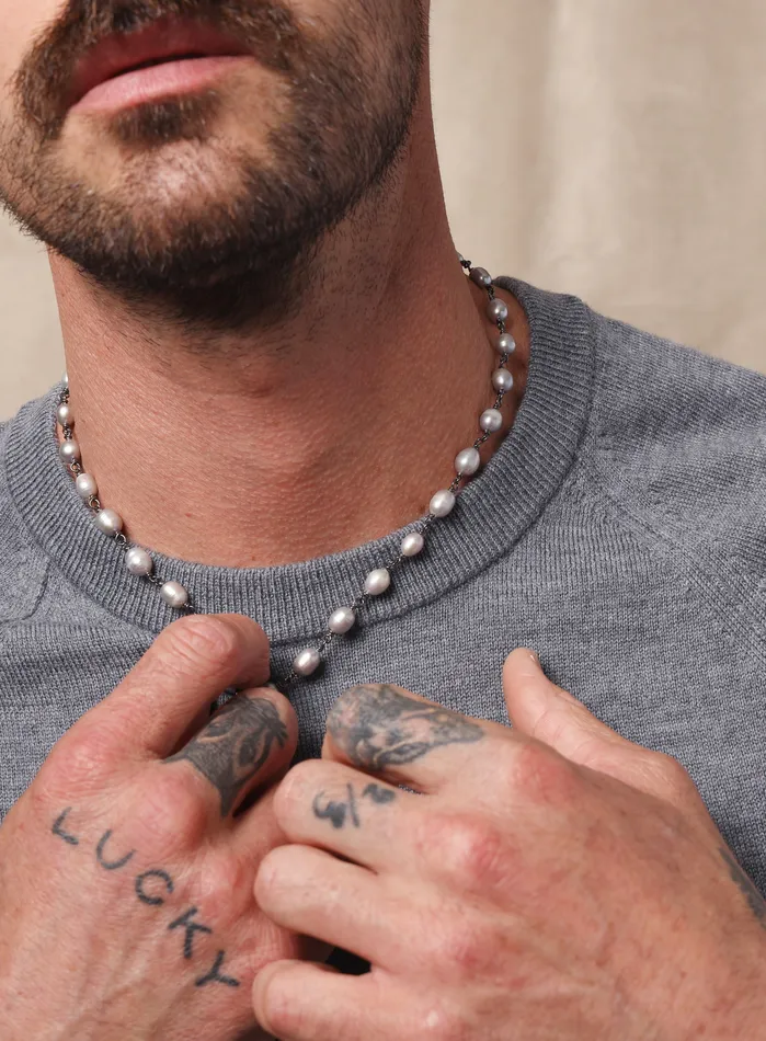 925 Oxidized Sterling Silver Gray Pearls Necklace for Men WE ARE ALL SMITH Mens Jewelry Clothing Necklaces 925 Oxidized Sterling Silver Gray Pearls Necklace for Men WE ARE ALL SMITH Mens Jewelry Clothing Necklaces
