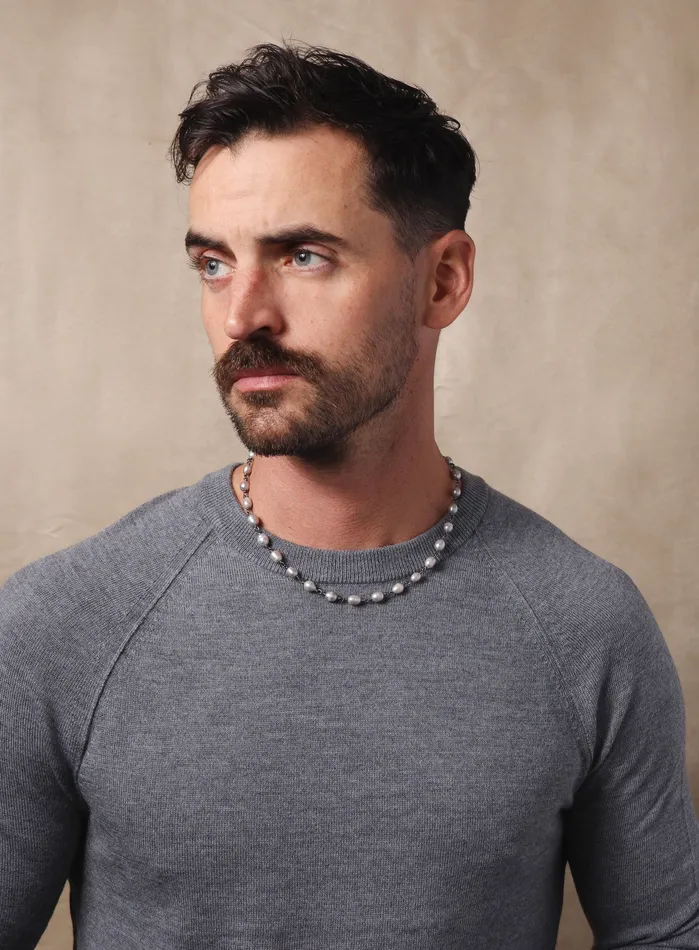 925 Oxidized Sterling Silver Gray Pearls Necklace for Men WE ARE ALL SMITH Mens Jewelry Clothing Necklaces