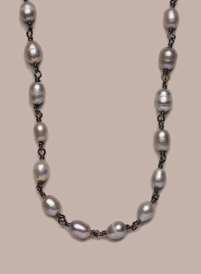925 Oxidized Sterling Silver Gray Pearls Necklace for Men WE ARE ALL SMITH Mens Jewelry Clothing Necklaces