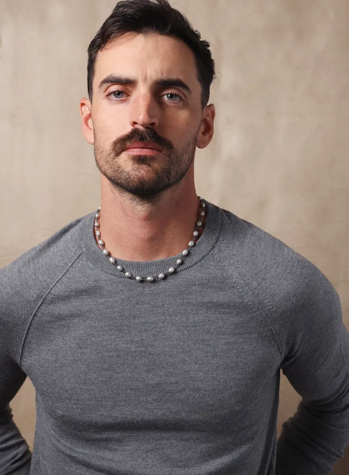 925 Oxidized Sterling Silver Gray Pearls Necklace for Men WE ARE ALL SMITH Mens Jewelry Clothing Necklaces