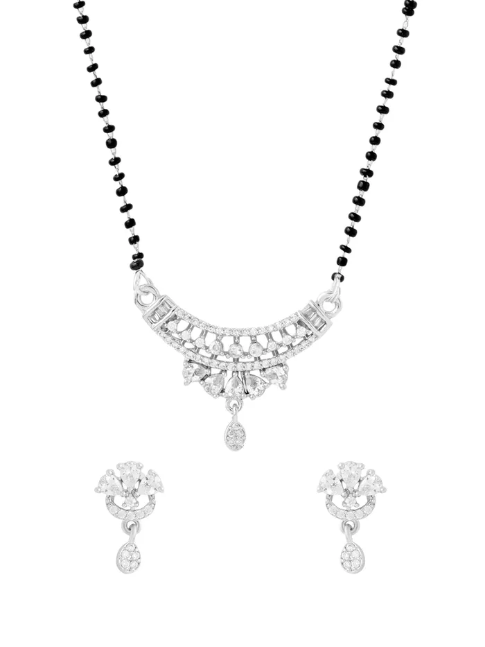 Bracelets Yellow Chimes Silver Plated AD Mangalsutra Set Traditional Elegance Adjustable SHook 42 cm BlackSilver Bracelets Yellow Chimes Silver Plated AD Mangalsutra Set Traditional Elegance Adjustable SHook 42 cm BlackSilver