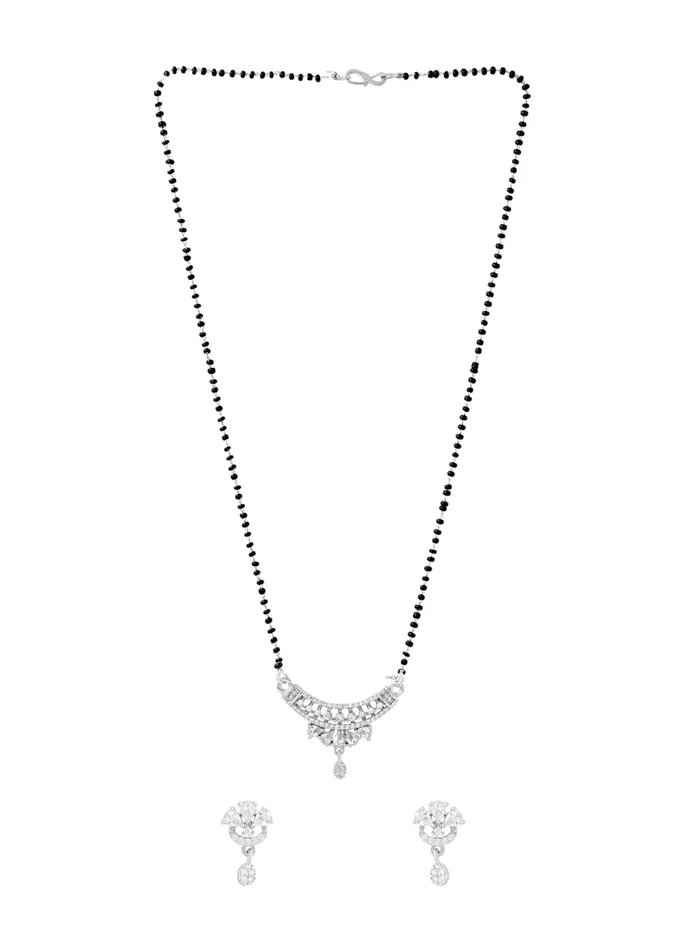 Bracelets Yellow Chimes Silver Plated AD Mangalsutra Set Traditional Elegance Adjustable SHook 42 cm BlackSilver