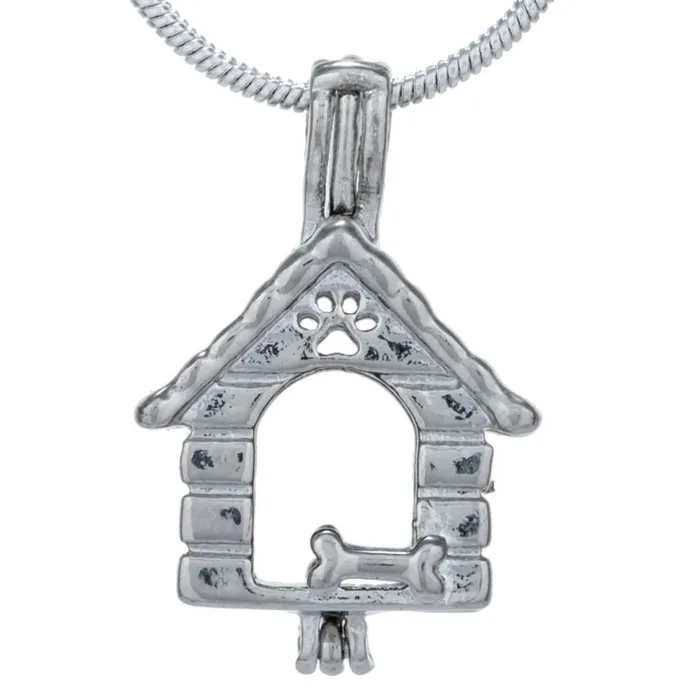 CPSP115 Necklaces Cage Pendant Silver Plated Dog House