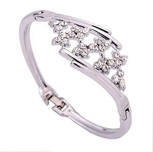 Earrings Yellow Chimes Yellow Chimes A5 Grade Flower Crystal Studded Silver Plated Cuff Btacelet for Wome and Girls