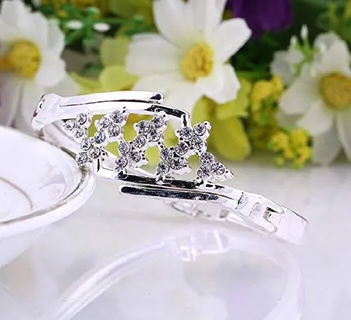Earrings Yellow Chimes Yellow Chimes A5 Grade Flower Crystal Studded Silver Plated Cuff Btacelet for Wome and Girls