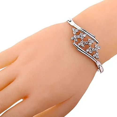 Earrings Yellow Chimes Yellow Chimes A5 Grade Flower Crystal Studded Silver Plated Cuff Btacelet for Wome and Girls