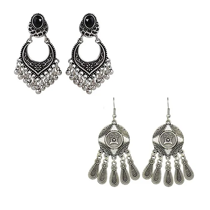 Earrings Yellow Chimes Yellow Chimes Oxidized Silver Combo 2 Pairs Stylish Fancy Traditional Chandbali Earrings For Women Girls Earrings Yellow Chimes Yellow Chimes Oxidized Silver Combo 2 Pairs Stylish Fancy Traditional Chandbali Earrings For Women Girls