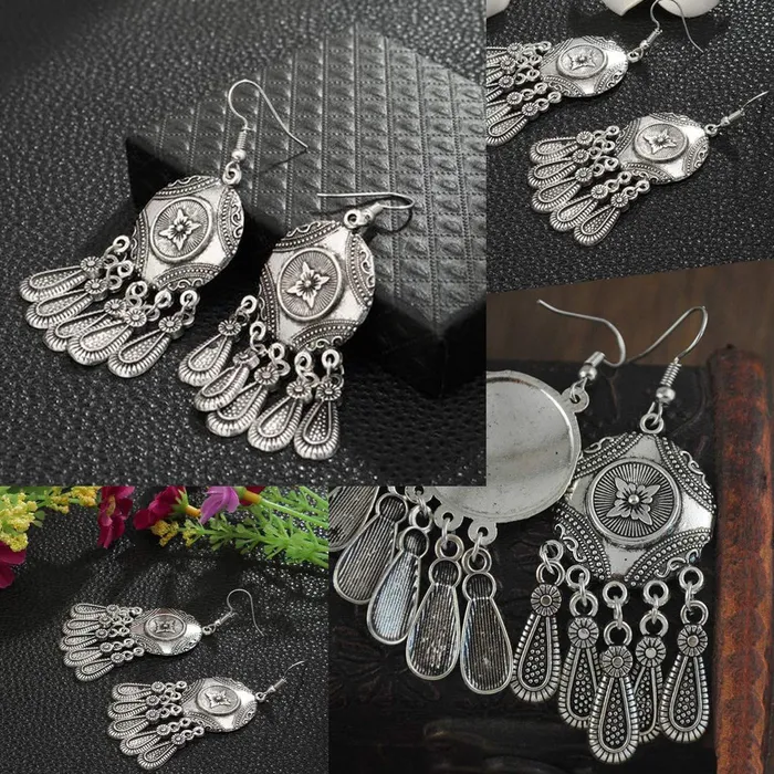 Earrings Yellow Chimes Yellow Chimes Oxidized Silver Combo 2 Pairs Stylish Fancy Traditional Chandbali Earrings For Women Girls