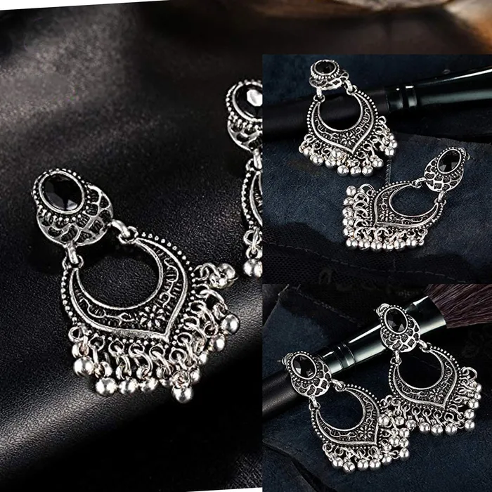 Earrings Yellow Chimes Yellow Chimes Oxidized Silver Combo 2 Pairs Stylish Fancy Traditional Chandbali Earrings For Women Girls