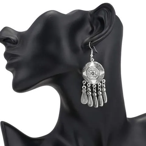 Earrings Yellow Chimes Yellow Chimes Oxidized Silver Combo 2 Pairs Stylish Fancy Traditional Chandbali Earrings For Women Girls