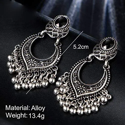 Earrings Yellow Chimes Yellow Chimes Oxidized Silver Combo 2 Pairs Stylish Fancy Traditional Chandbali Earrings For Women Girls