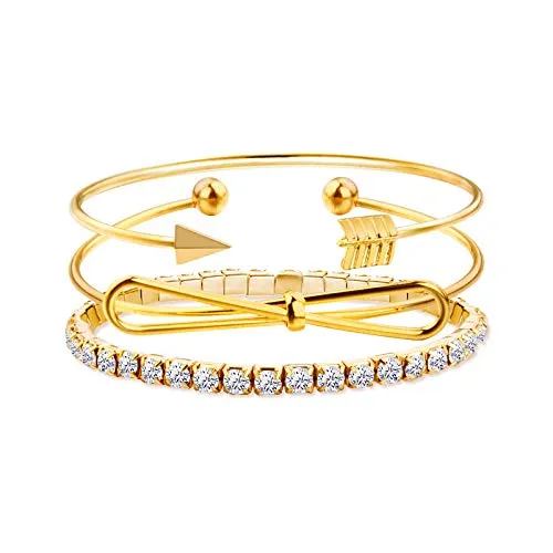 Earrings Yellow Chimes Yellow Chimes Trendy 3 Pcs Combo Infinity Crystal Multilayer Charm Gold Plated Adjustable Kada Bracelet For Women and Girls