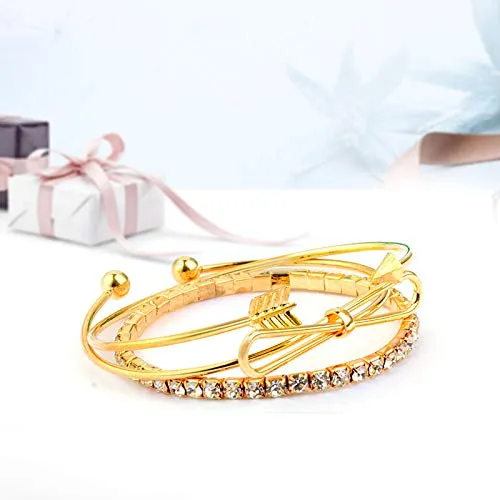 Earrings Yellow Chimes Yellow Chimes Trendy 3 Pcs Combo Infinity Crystal Multilayer Charm Gold Plated Adjustable Kada Bracelet For Women and Girls