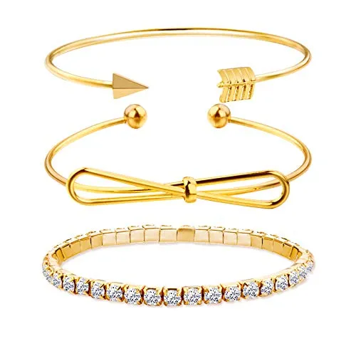 Earrings Yellow Chimes Yellow Chimes Trendy 3 Pcs Combo Infinity Crystal Multilayer Charm Gold Plated Adjustable Kada Bracelet For Women and Girls
