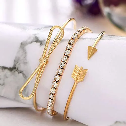 Earrings Yellow Chimes Yellow Chimes Trendy 3 Pcs Combo Infinity Crystal Multilayer Charm Gold Plated Adjustable Kada Bracelet For Women and Girls