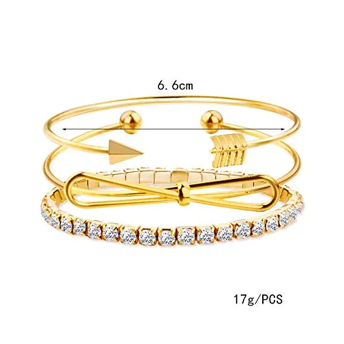 Earrings Yellow Chimes Yellow Chimes Trendy 3 Pcs Combo Infinity Crystal Multilayer Charm Gold Plated Adjustable Kada Bracelet For Women and Girls