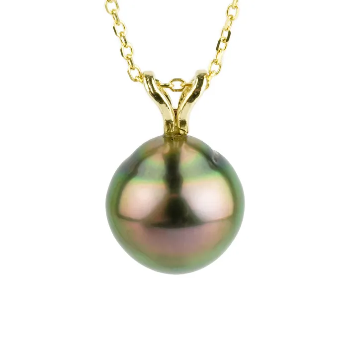 Flashy Aubergine 95mm Tahitian Pearl Ia Necklace on 14K Yellow Gold Kamoka Pearl Necklaces Flashy Aubergine 95mm Tahitian Pearl Ia Necklace on 14K Yellow Gold Kamoka Pearl Necklaces