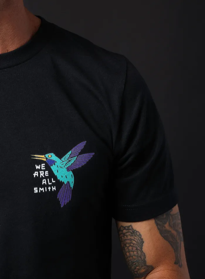 Hummingbird Unisex Black Short Sleeve tshirt WE ARE ALL SMITH Mens Jewelry Clothing Rings
