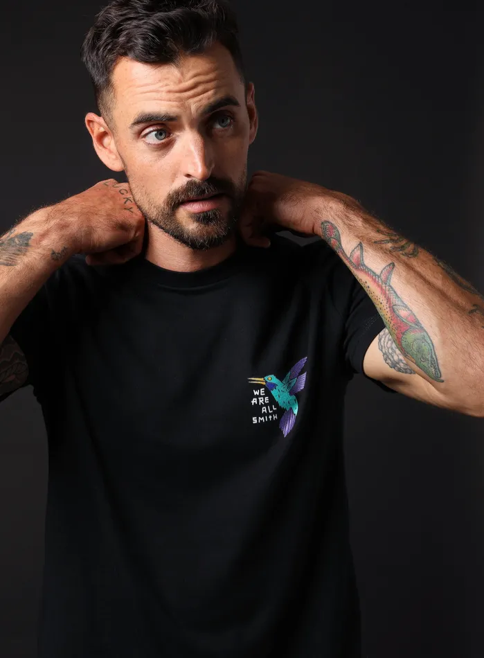 Hummingbird Unisex Black Short Sleeve tshirt WE ARE ALL SMITH Mens Jewelry Clothing Rings