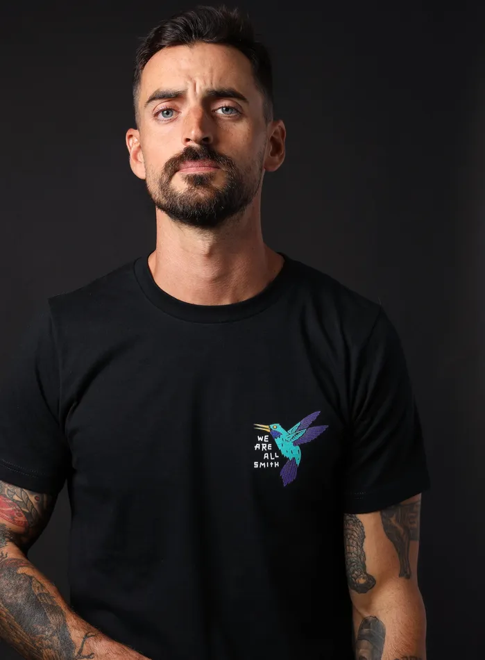 Hummingbird Unisex Black Short Sleeve tshirt WE ARE ALL SMITH Mens Jewelry Clothing Rings