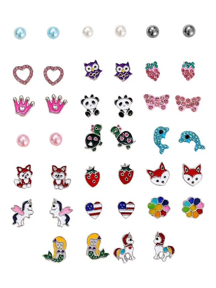 Melbees by Yellow Chimes Stud Earrings for Girls Set of 20 Pairs of Cute ShapesCharactersFloral Shaped Combo Studs Earrings For Kids And Girls Yellow Chimes Earrings