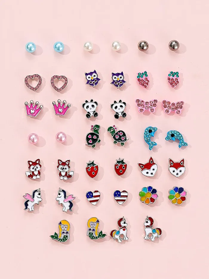 Melbees by Yellow Chimes Stud Earrings for Girls Set of 20 Pairs of Cute ShapesCharactersFloral Shaped Combo Studs Earrings For Kids And Girls Yellow Chimes Earrings