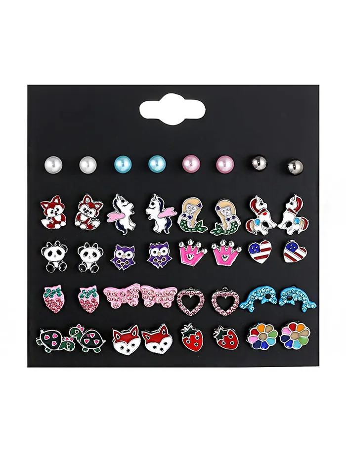 Melbees by Yellow Chimes Stud Earrings for Girls Set of 20 Pairs of Cute ShapesCharactersFloral Shaped Combo Studs Earrings For Kids And Girls Yellow Chimes Earrings
