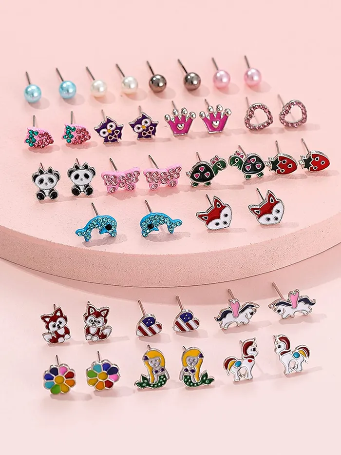 Melbees by Yellow Chimes Stud Earrings for Girls Set of 20 Pairs of Cute ShapesCharactersFloral Shaped Combo Studs Earrings For Kids And Girls Yellow Chimes Earrings