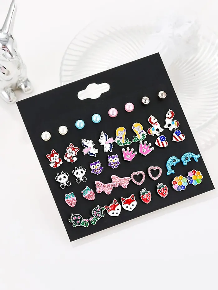 Melbees by Yellow Chimes Stud Earrings for Girls Set of 20 Pairs of Cute ShapesCharactersFloral Shaped Combo Studs Earrings For Kids And Girls Yellow Chimes Earrings