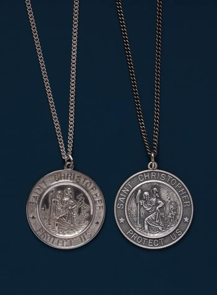 Necklaces WE ARE ALL SMITH Extra Large Saint Christopher Round Shape Pendant Necklace for Men Necklaces WE ARE ALL SMITH Extra Large Saint Christopher Round Shape Pendant Necklace for Men