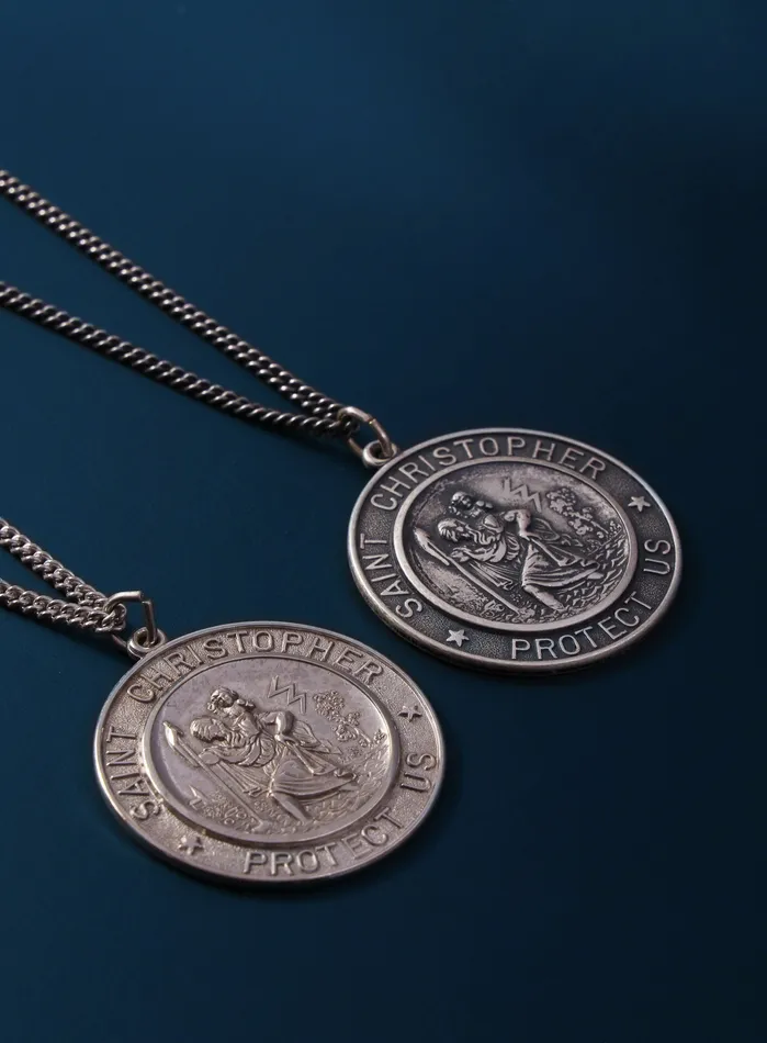 Necklaces WE ARE ALL SMITH Extra Large Saint Christopher Round Shape Pendant Necklace for Men