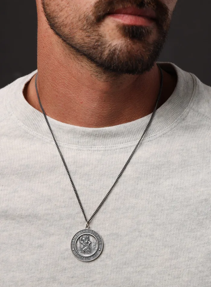 Necklaces WE ARE ALL SMITH Extra Large Saint Christopher Round Shape Pendant Necklace for Men