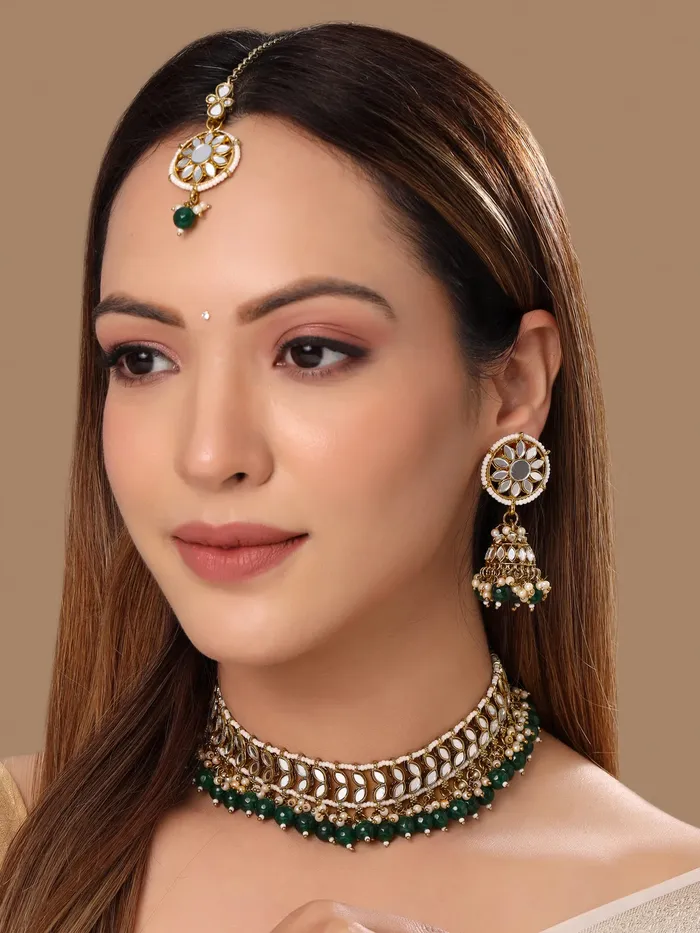 Necklaces Yellow Chimes Yellow Chimes Jewellery Set for Women and Girls Beads Necklace Set for Women Gold Tone Green Beads Beaded Choker Necklace Set Birthday Gift for girls and women Anniversary Gift for Wife