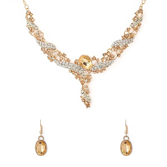 Necklaces Yellow Chimes Yellow Chimes Jewellery Set For Women Gold Plated Crystal Studded Necklace Set For Women and Girls Necklaces Yellow Chimes Yellow Chimes Jewellery Set For Women Gold Plated Crystal Studded Necklace Set For Women and Girls