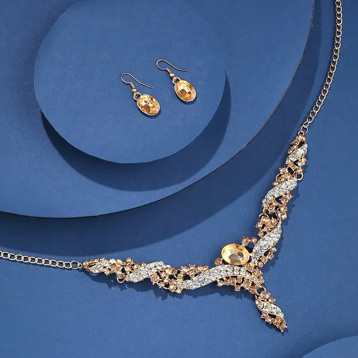 Necklaces Yellow Chimes Yellow Chimes Jewellery Set For Women Gold Plated Crystal Studded Necklace Set For Women and Girls