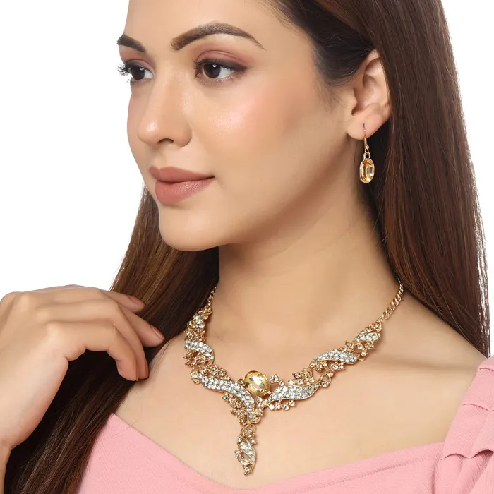 Necklaces Yellow Chimes Yellow Chimes Jewellery Set For Women Gold Plated Crystal Studded Necklace Set For Women and Girls