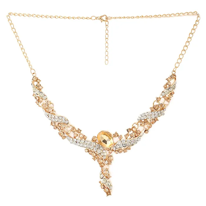 Necklaces Yellow Chimes Yellow Chimes Jewellery Set For Women Gold Plated Crystal Studded Necklace Set For Women and Girls