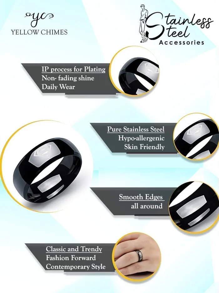 Necklaces Yellow Chimes Yellow Chimes Rings for Women and Girls Black Ring for Women Superman Band Women Ring Stainless Steel Rings for Girls Birthday Gift for Women and Girls Anniversary Gift for Wife