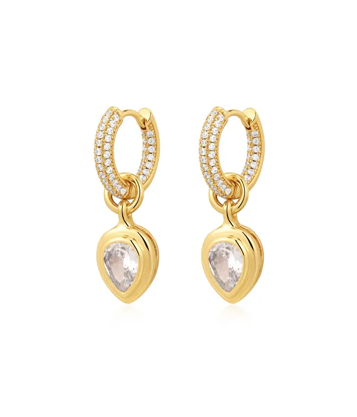 The Pear Double Bezel Charm Huggies LUV AJ Earrings