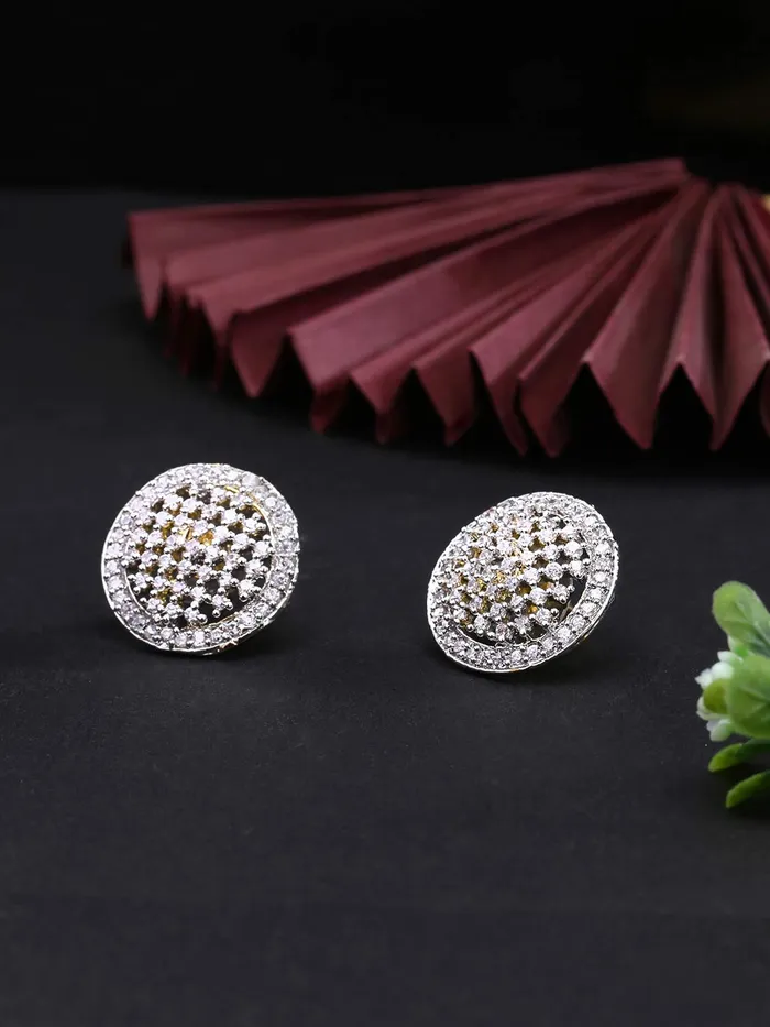 Yellow Chimes Bracelets Yellow Chimes Classic White ADAmerican Diamond Studded 18k Gold Plated HandCrafted Circle Stud Earrings for Women Girls