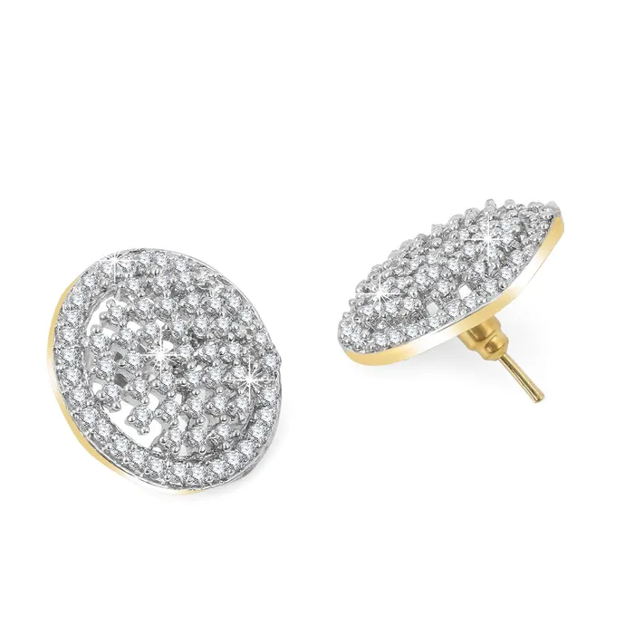 Yellow Chimes Bracelets Yellow Chimes Classic White ADAmerican Diamond Studded 18k Gold Plated HandCrafted Circle Stud Earrings for Women Girls