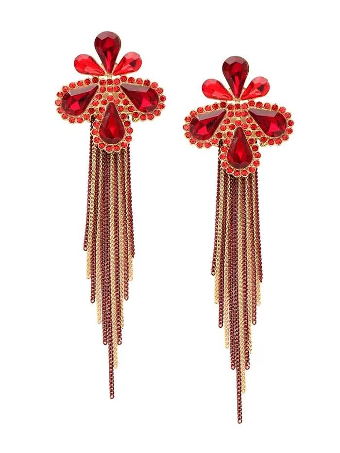 Yellow Chimes Danglers Earrings for Women Gold Plated Floral Shaped Crystal Red Long Chain Dangler Earrings for Women and Girls Yellow Chimes Earrings