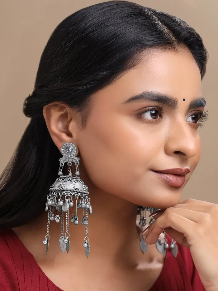 Yellow Chimes Earrings for Women and Girls Traditional Silver Oxidised Jhumka Earrings German Silver Big Jhumki Earrings Birthday Gift For girls and women Anniversary Gift for Wife Yellow Chimes Rings