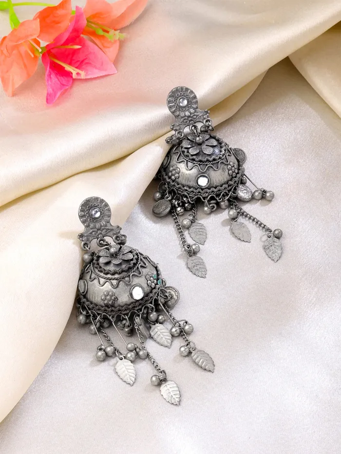 Yellow Chimes Earrings for Women and Girls Traditional Silver Oxidised Jhumka Earrings German Silver Big Jhumki Earrings Birthday Gift For girls and women Anniversary Gift for Wife Yellow Chimes Rings