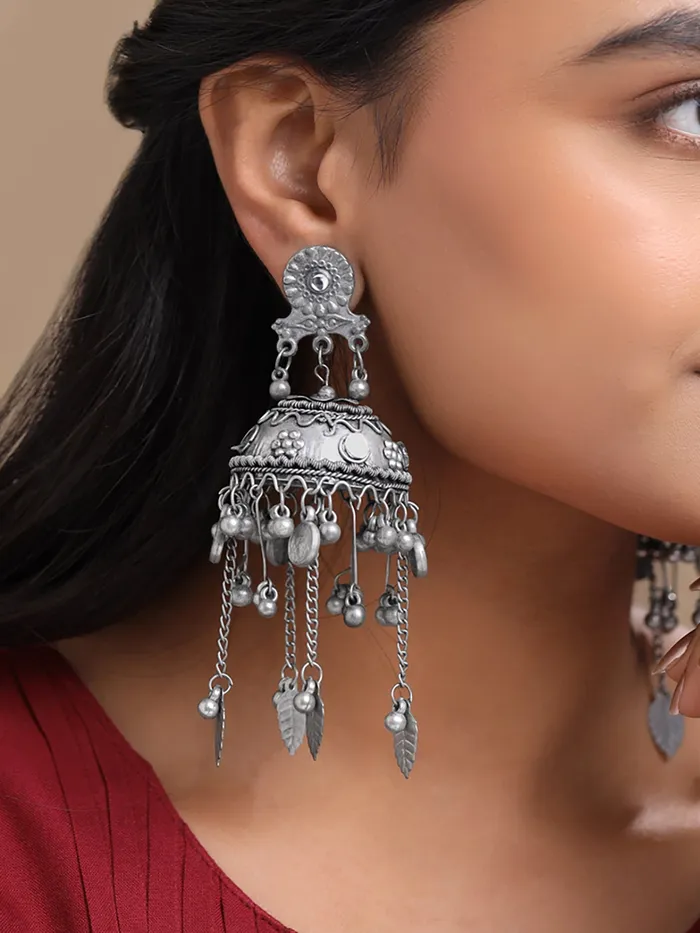 Yellow Chimes Earrings for Women and Girls Traditional Silver Oxidised Jhumka Earrings German Silver Big Jhumki Earrings Birthday Gift For girls and women Anniversary Gift for Wife Yellow Chimes Rings