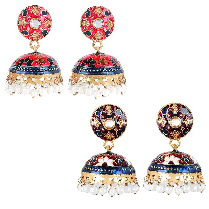 Yellow Chimes Earrings Yellow Chimes Earrings for Women and Girls Traditional Pearls Multicolor Meenakari Jhumka Floral Shaped Jhumki Combo Earrings Birthday Gift for Girls and Women Anniversary Gift for Wife