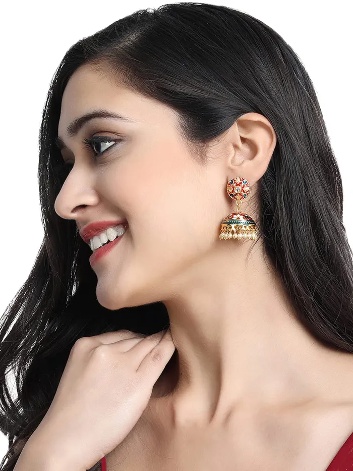 Yellow Chimes Earrings Yellow Chimes Earrings for Women and Girls Traditional Pearls Multicolor Meenakari Jhumka Floral Shaped Jhumki Combo Earrings Birthday Gift for Girls and Women Anniversary Gift for Wife