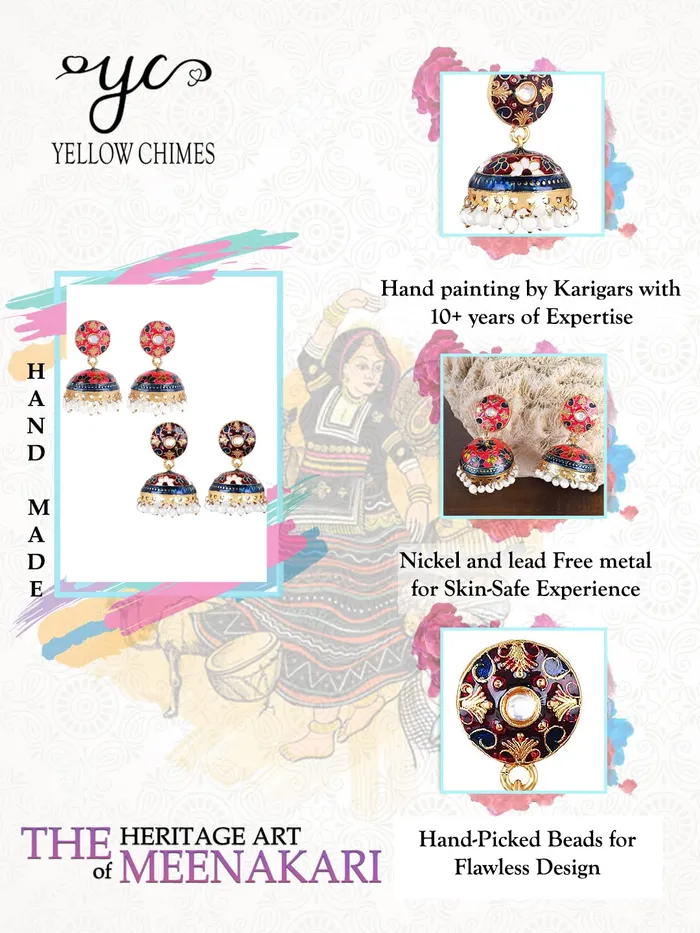 Yellow Chimes Earrings Yellow Chimes Earrings for Women and Girls Traditional Pearls Multicolor Meenakari Jhumka Floral Shaped Jhumki Combo Earrings Birthday Gift for Girls and Women Anniversary Gift for Wife