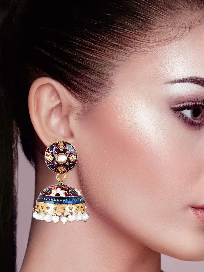 Yellow Chimes Earrings Yellow Chimes Earrings for Women and Girls Traditional Pearls Multicolor Meenakari Jhumka Floral Shaped Jhumki Combo Earrings Birthday Gift for Girls and Women Anniversary Gift for Wife