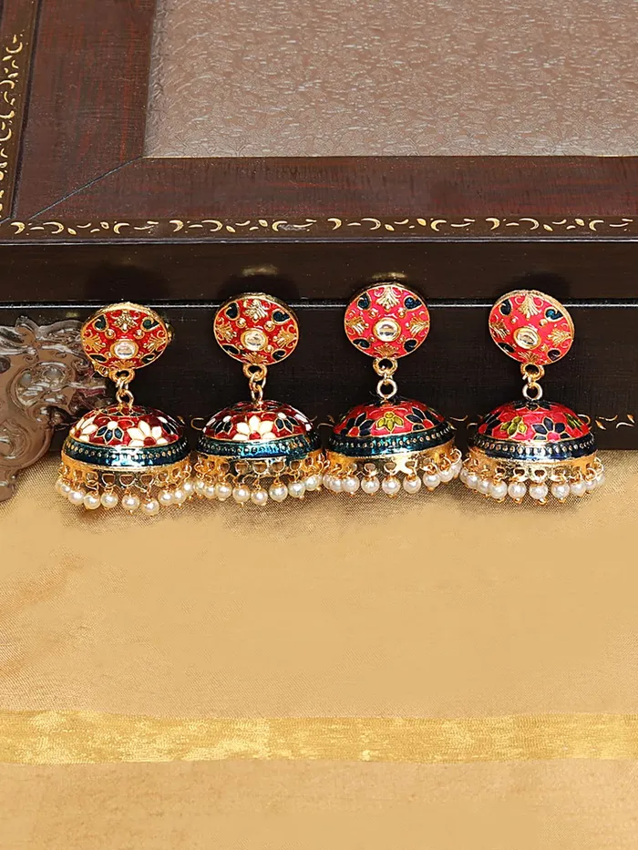 Yellow Chimes Earrings Yellow Chimes Earrings for Women and Girls Traditional Pearls Multicolor Meenakari Jhumka Floral Shaped Jhumki Combo Earrings Birthday Gift for Girls and Women Anniversary Gift for Wife